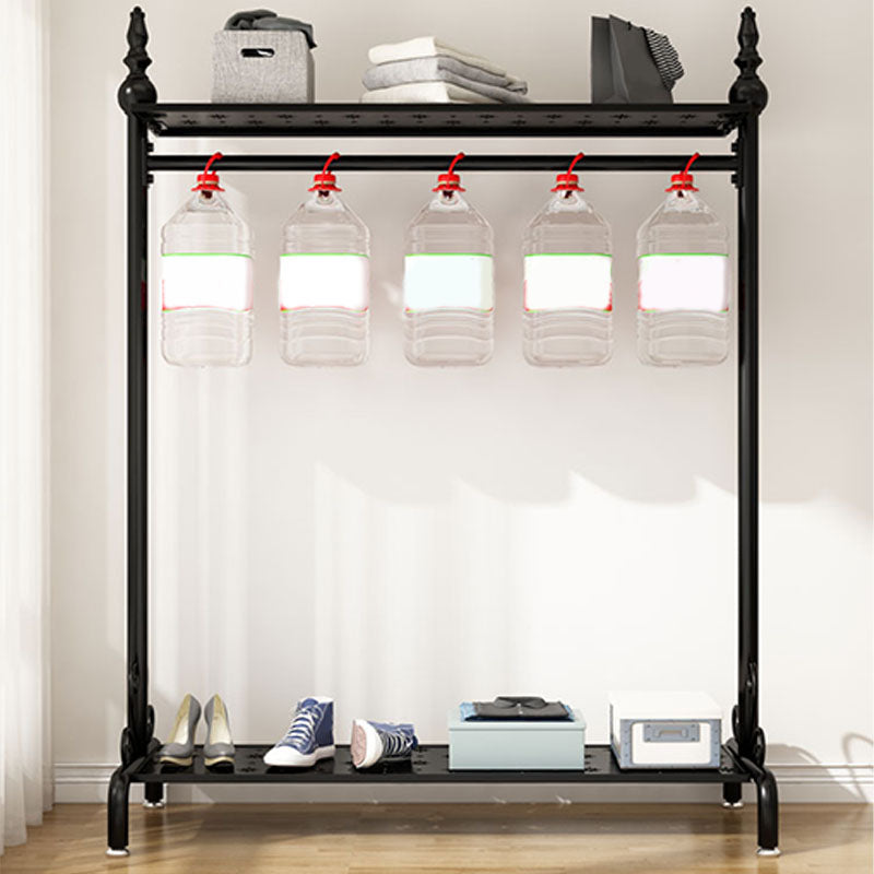 Modern Hall Stand Metal Hanging Rail and 2 Storage Shelving Coat Rack