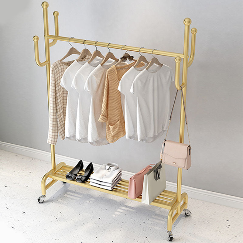 Classic Metal Clothes Hanger Free Standing Hooks Coat Rack with Storage Shelving