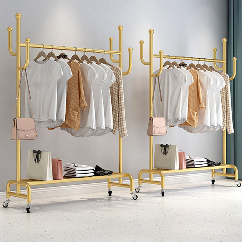 Classic Metal Clothes Hanger Free Standing Hooks Coat Rack with Storage Shelving