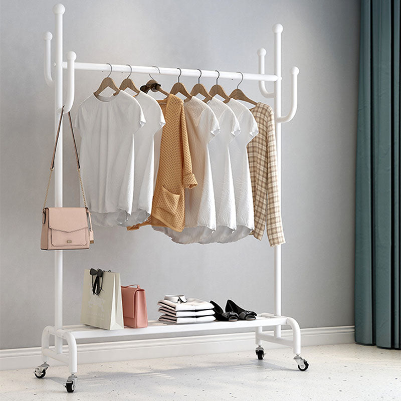 Classic Metal Clothes Hanger Free Standing Hooks Coat Rack with Storage Shelving