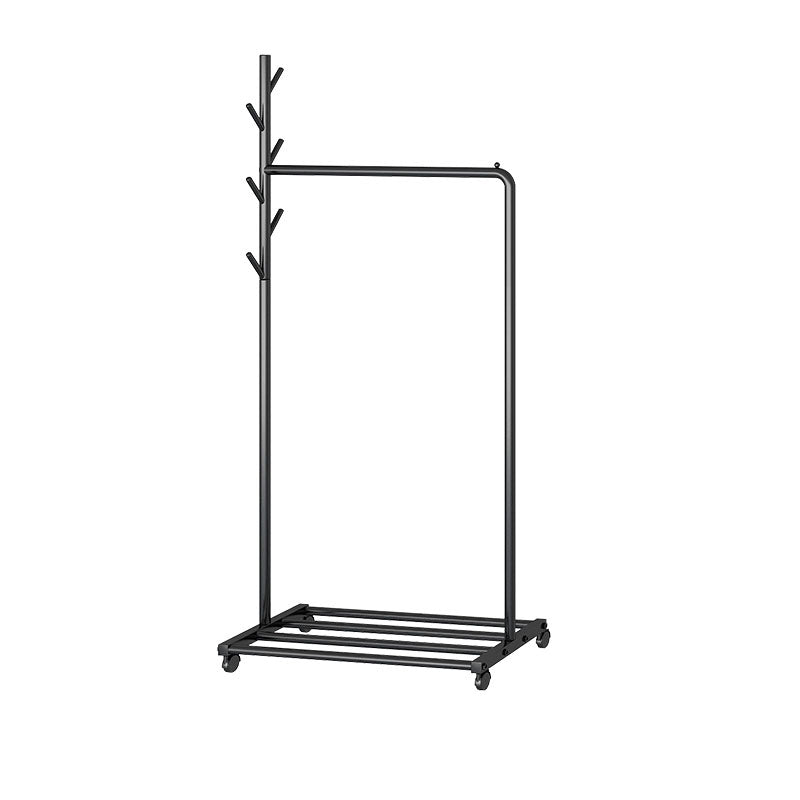 Contemporary Metal Coat Rack Hanging Rail Lower Shelf and Hooks Hall Tree