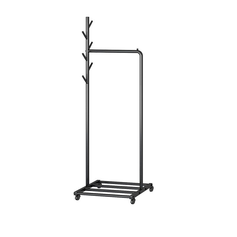 Contemporary Metal Coat Rack Hanging Rail Lower Shelf and Hooks Hall Tree