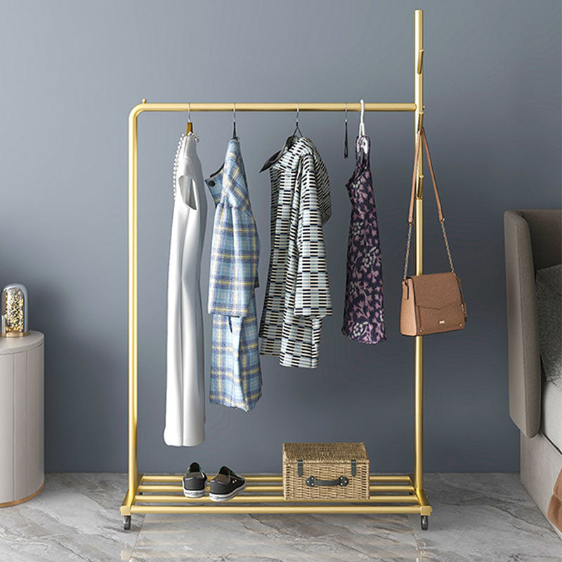 Contemporary Metal Coat Rack Hanging Rail Lower Shelf and Hooks Hall Tree