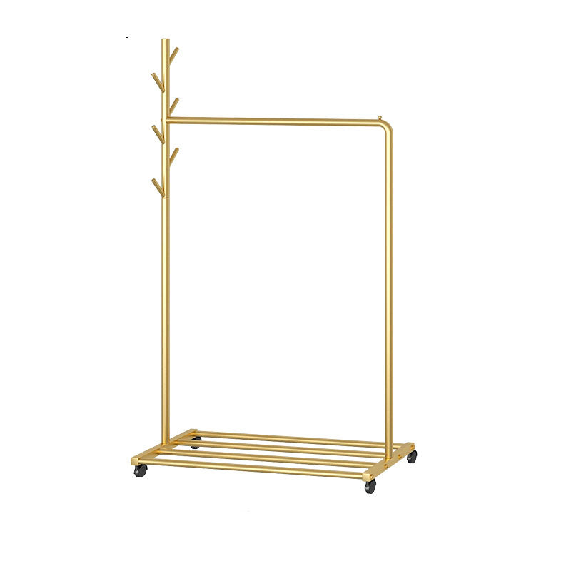 Contemporary Metal Coat Rack Hanging Rail Lower Shelf and Hooks Hall Tree