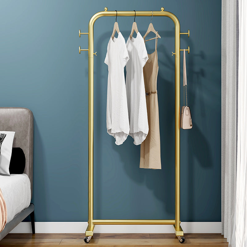 Modern Hall Stand Metal Hanging Rail and 4 Hooks Coat Rack with Castors