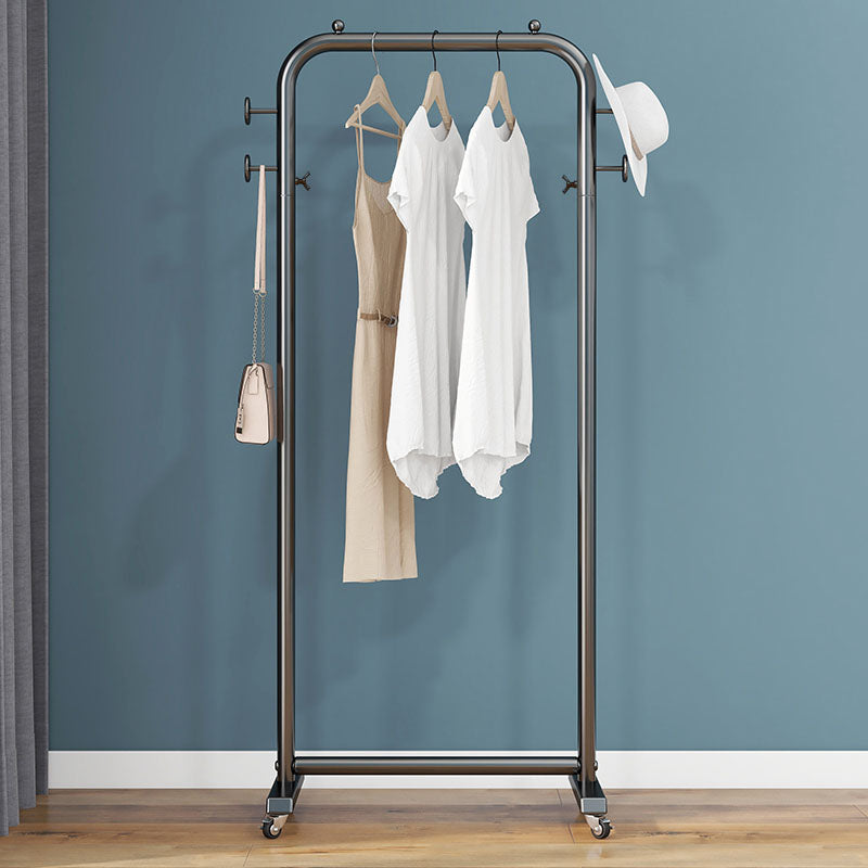 Modern Hall Stand Metal Hanging Rail and 4 Hooks Coat Rack with Castors