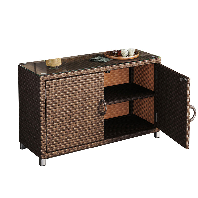 Modern Storage Cabinet Wicker&Rattan Side Cabinet With Doors