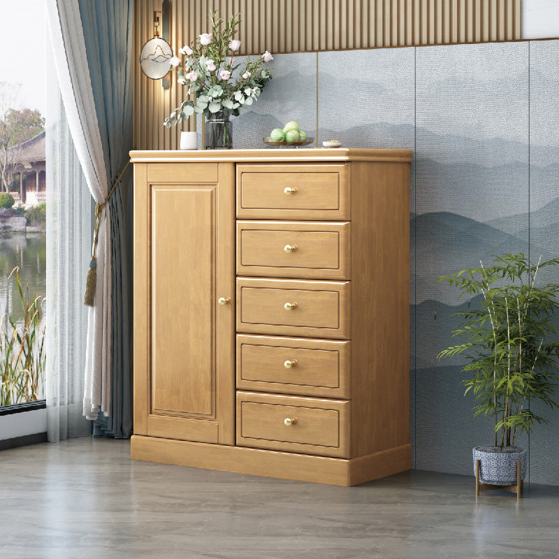 15.74" Wide Accent Cabinet Rubberwood Side Cabinet with 1 Doors and 5 Drawers