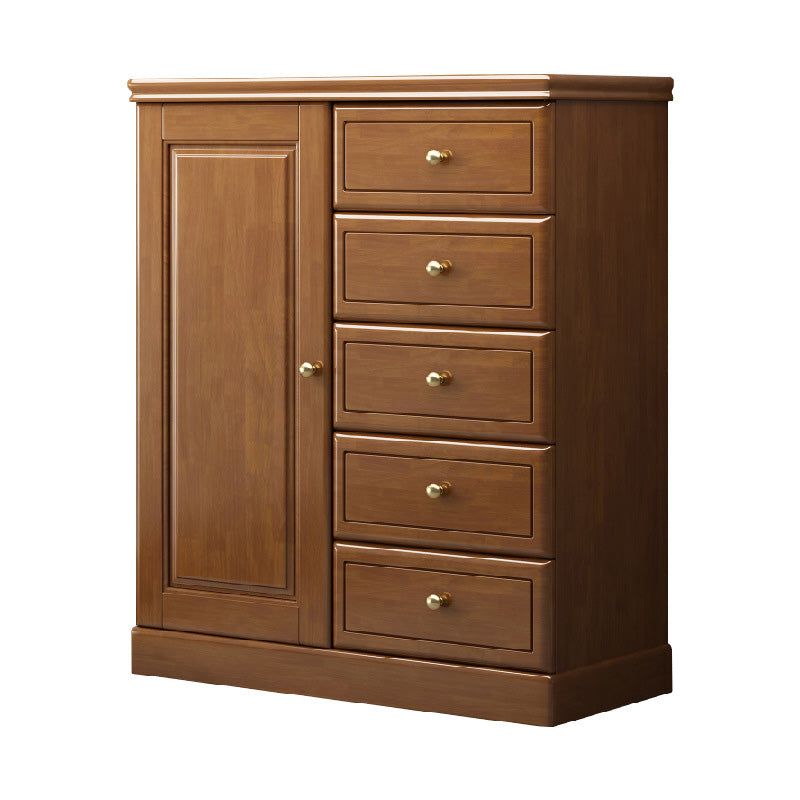 15.74" Wide Accent Cabinet Rubberwood Side Cabinet with 1 Doors and 5 Drawers