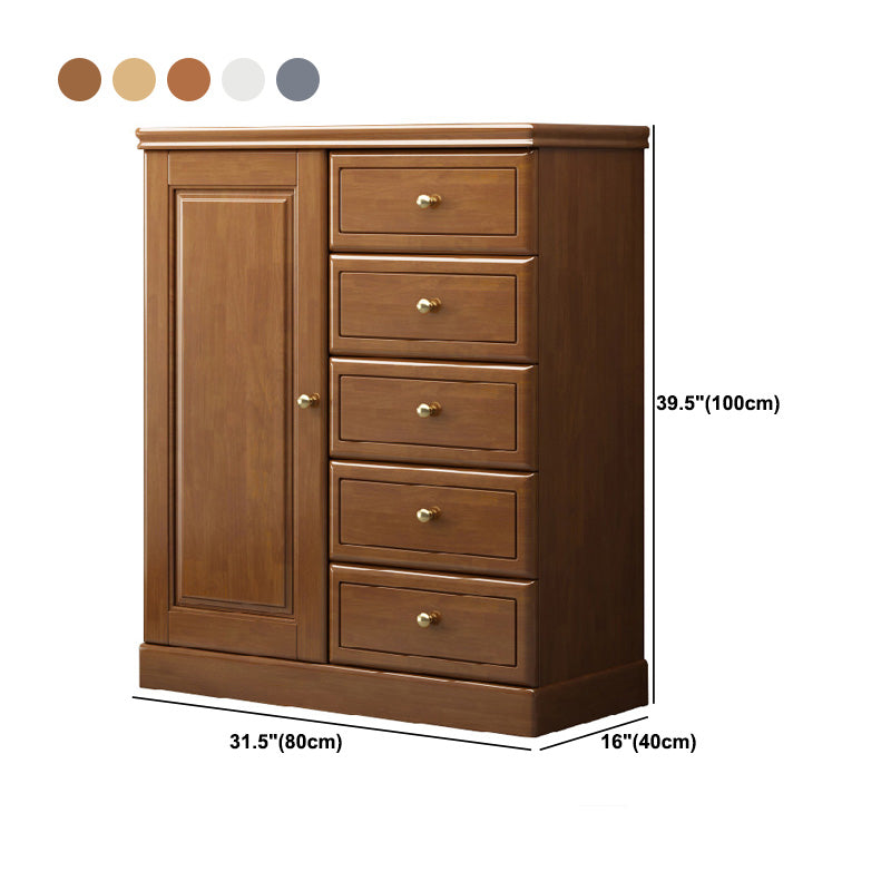 15.74" Wide Accent Cabinet Rubberwood Side Cabinet with 1 Doors and 5 Drawers