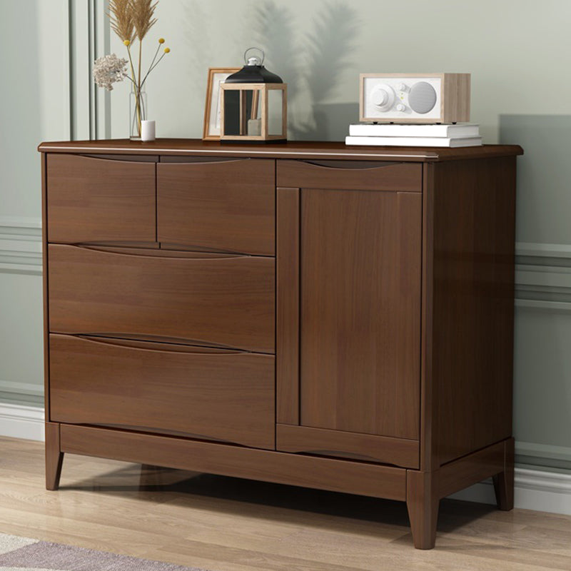 Modern 16.53" Wide Accent Chest with 1/2 Doors Rubberwood Brown Chest with 4 Drawers