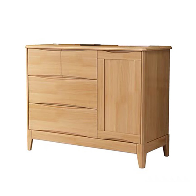 Modern 16.53" Wide Accent Chest with 1/2 Doors Rubberwood Brown Chest with 4 Drawers