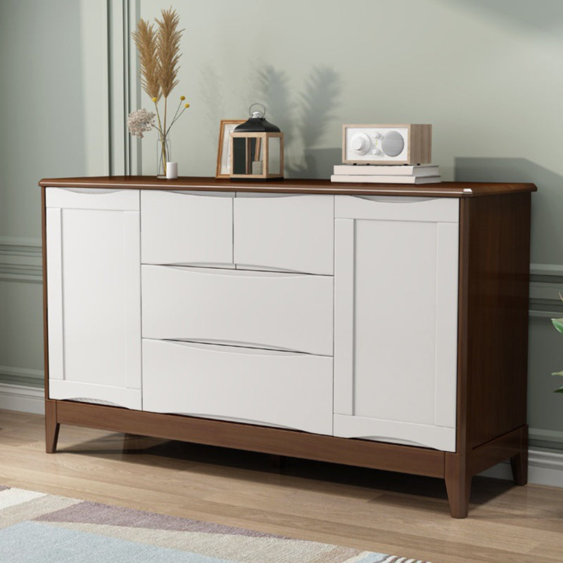 Modern 16.53" Wide Accent Chest with 1/2 Doors Rubberwood Brown Chest with 4 Drawers