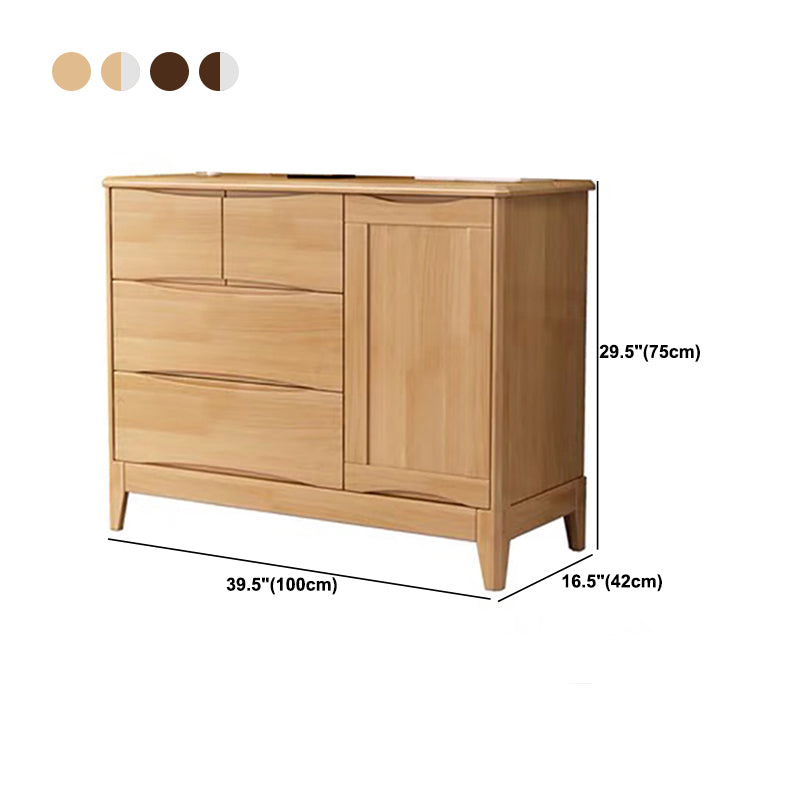 Modern 16.53" Wide Accent Chest with 1/2 Doors Rubberwood Brown Chest with 4 Drawers