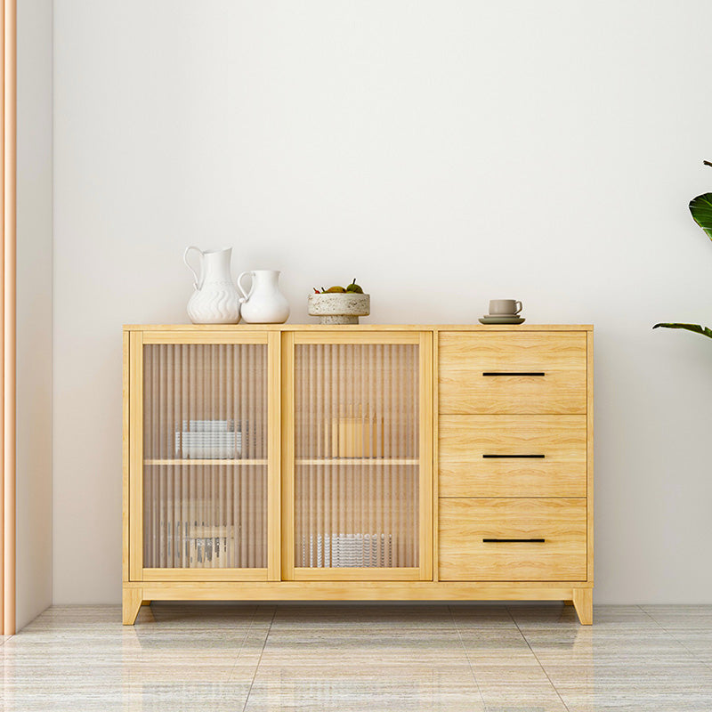 Modern Credenza Engineered Wood Sideboard Table with Sliding Glass Door