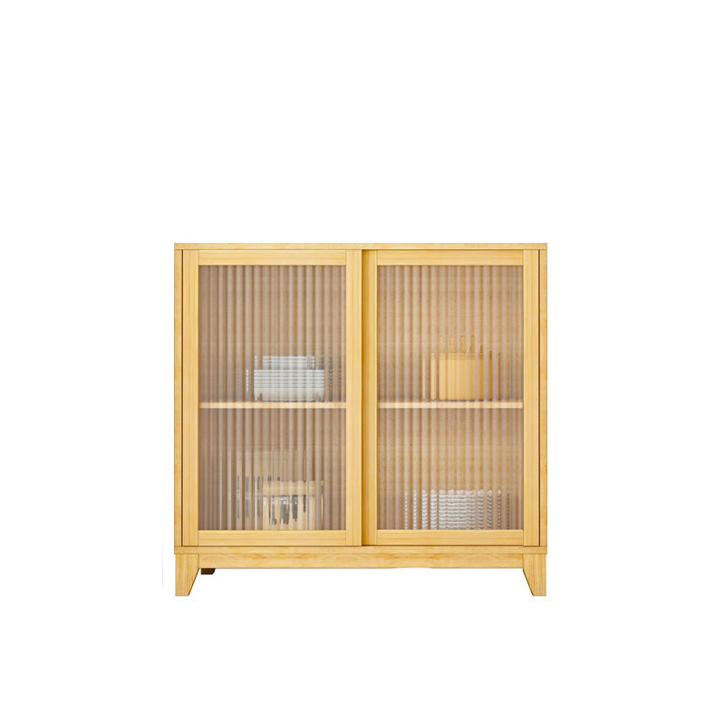 Modern Credenza Engineered Wood Sideboard Table with Sliding Glass Door