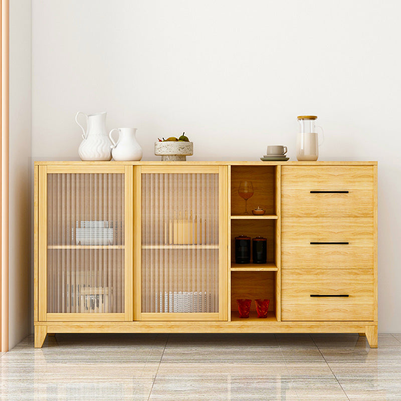 Modern Credenza Engineered Wood Sideboard Table with Sliding Glass Door