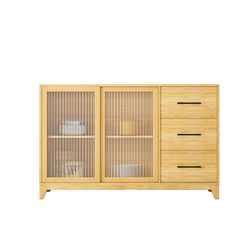 Modern Credenza Engineered Wood Sideboard Table with Sliding Glass Door