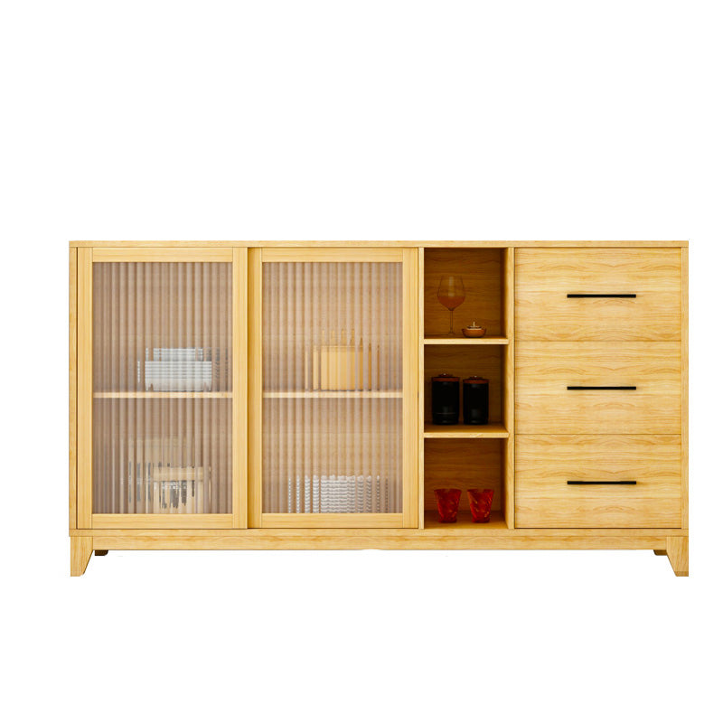 Modern Credenza Engineered Wood Sideboard Table with Sliding Glass Door