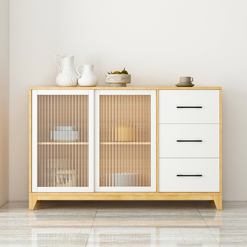 Modern Credenza Engineered Wood Sideboard Table with Sliding Glass Door