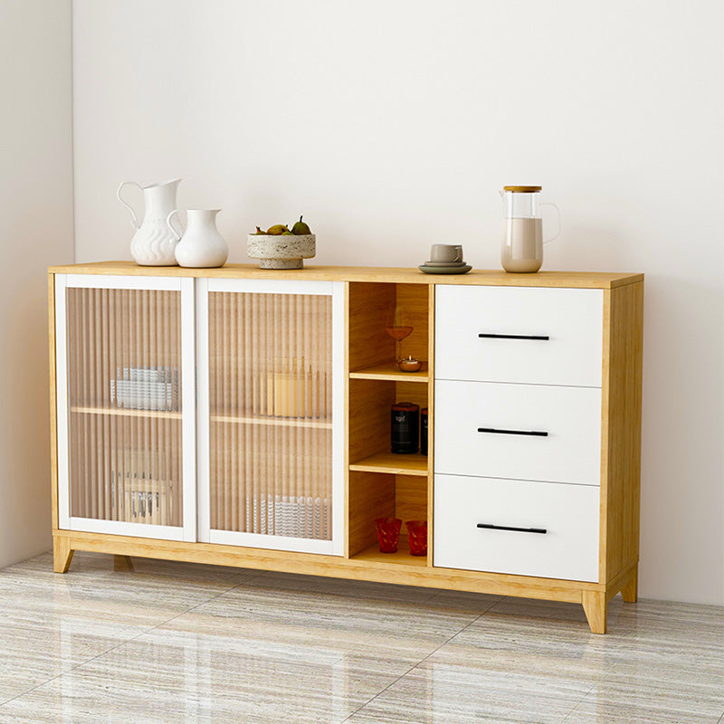 Modern Credenza Engineered Wood Sideboard Table with Sliding Glass Door