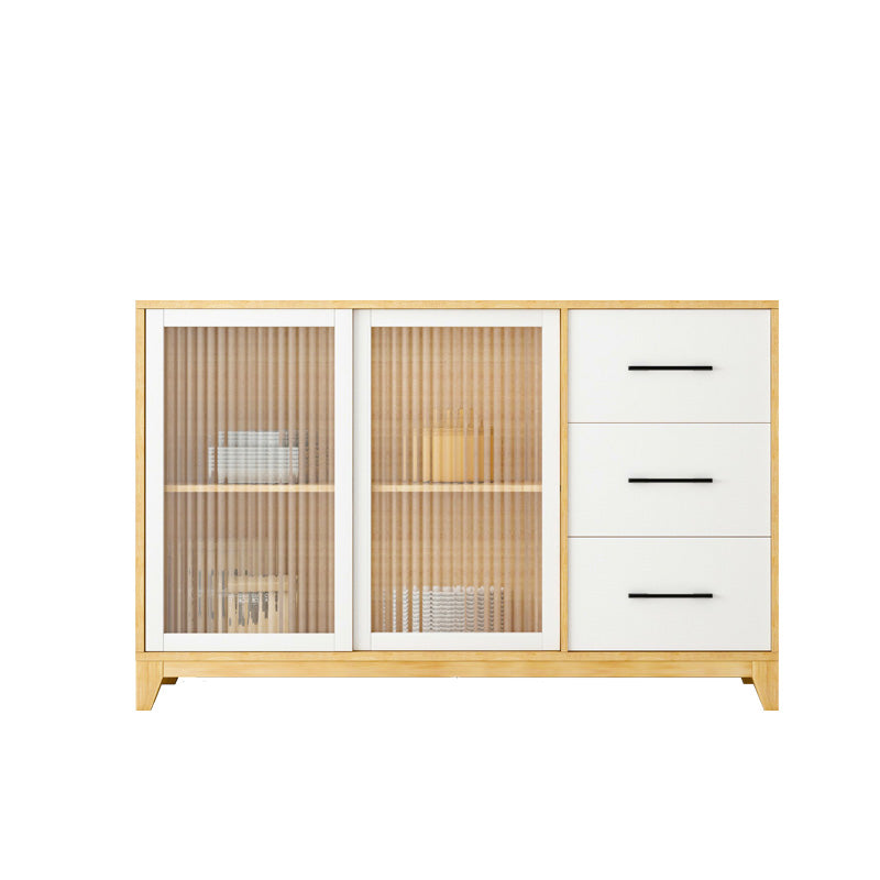 Modern Credenza Engineered Wood Sideboard Table with Sliding Glass Door