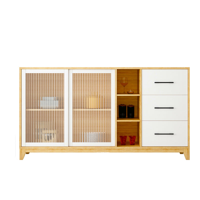 Modern Credenza Engineered Wood Sideboard Table with Sliding Glass Door