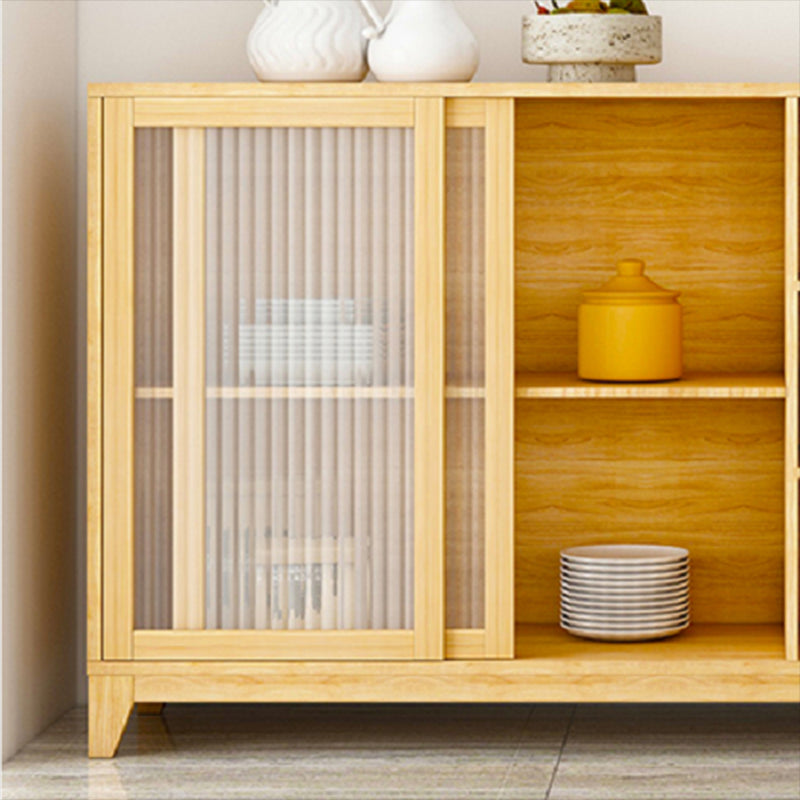 Modern Credenza Engineered Wood Sideboard Table with Sliding Glass Door