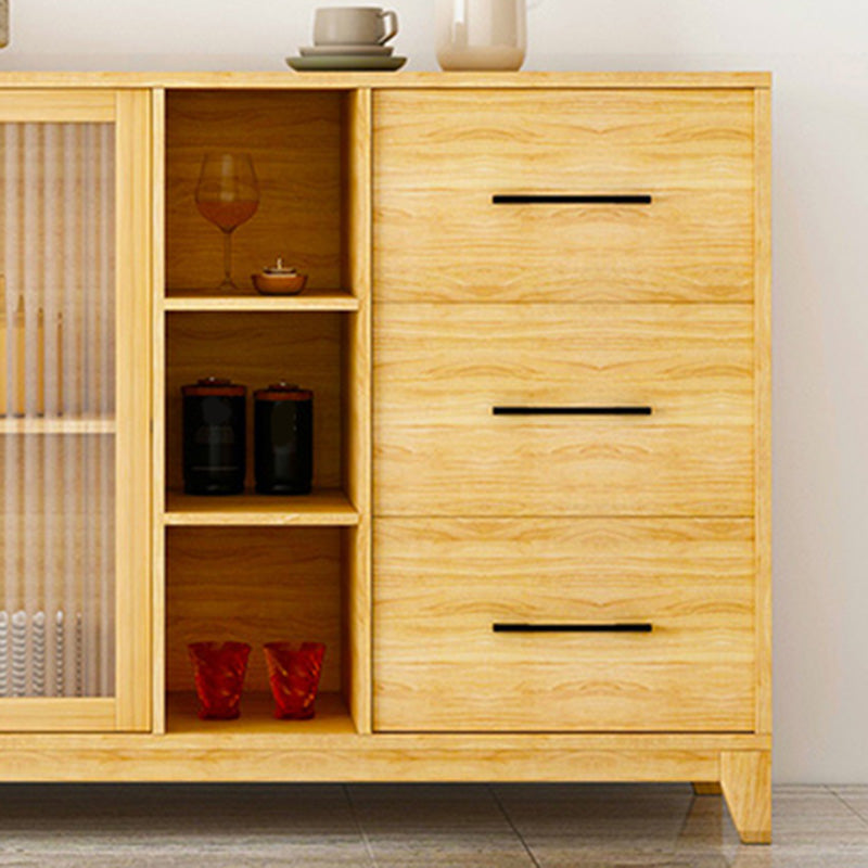 Modern Credenza Engineered Wood Sideboard Table with Sliding Glass Door