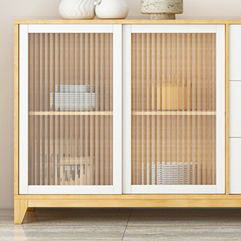 Modern Credenza Engineered Wood Sideboard Table with Sliding Glass Door