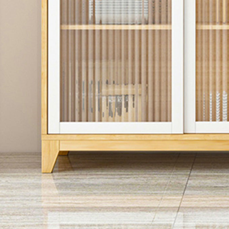 Modern Credenza Engineered Wood Sideboard Table with Sliding Glass Door