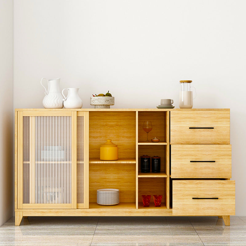 Modern Credenza Engineered Wood Sideboard Table with Sliding Glass Door