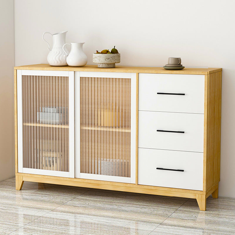 Modern Credenza Engineered Wood Sideboard Table with Sliding Glass Door