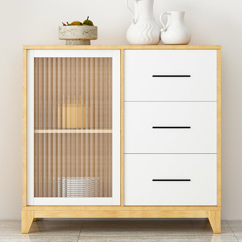 Modern Credenza Engineered Wood Sideboard Table with Sliding Glass Door