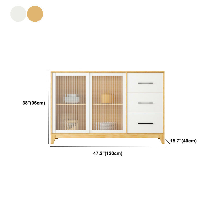 Modern Credenza Engineered Wood Sideboard Table with Sliding Glass Door