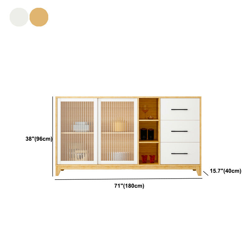 Modern Credenza Engineered Wood Sideboard Table with Sliding Glass Door