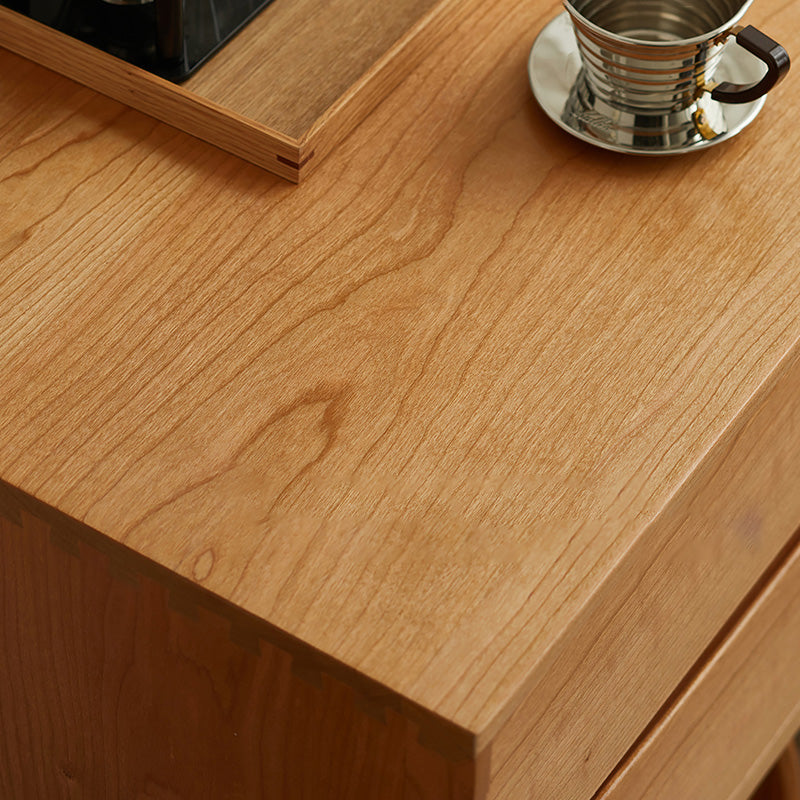 Solid Wood Sideboard Table Natural Adjustable Shelves Credenza with Glass Door