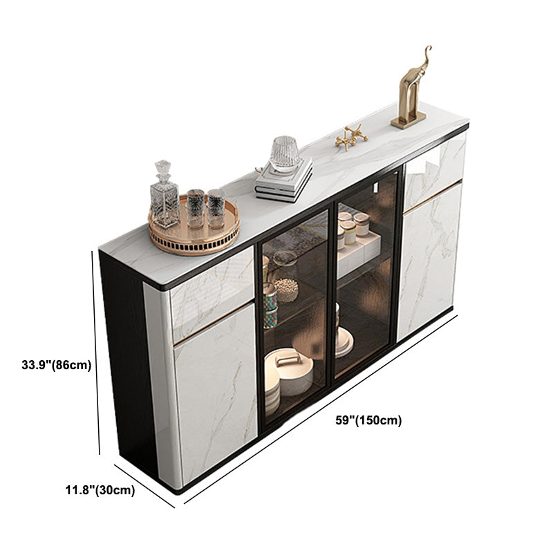 Glam Buffet Sideboard Glass with LED Lights Doors Dining Buffet for Living Room