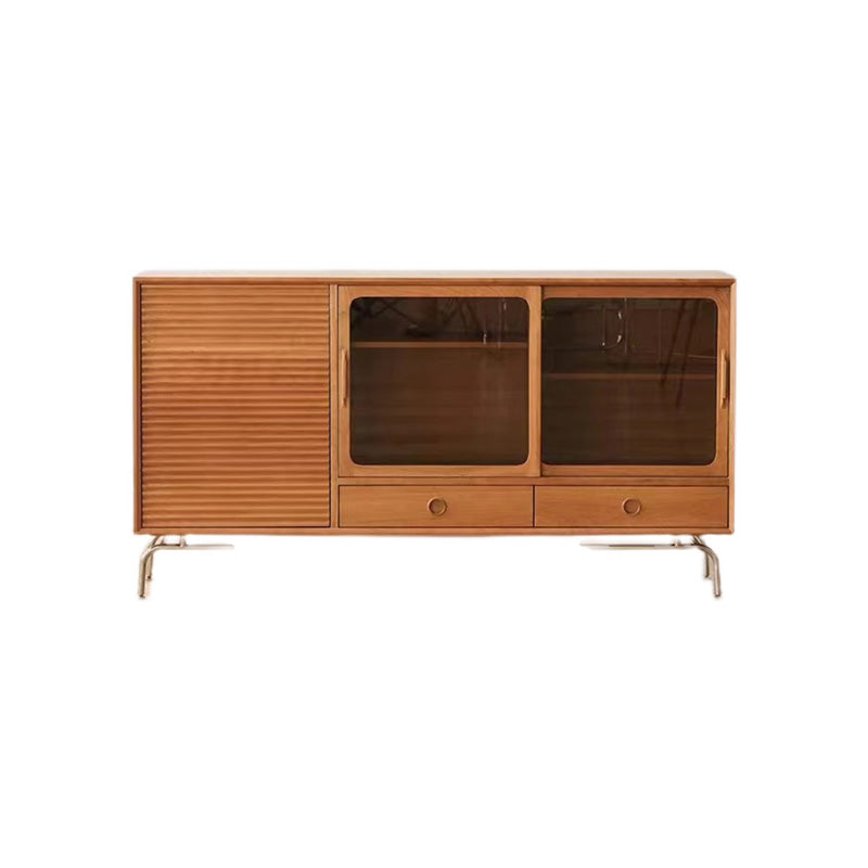 Modern Wooden Sideboard Table 2-drawer Natural Credenza with Glass Door