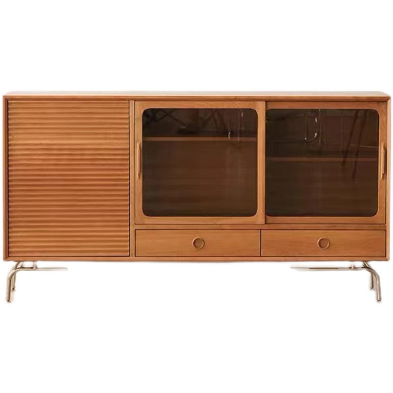 Modern Wooden Sideboard Table 2-drawer Natural Credenza with Glass Door