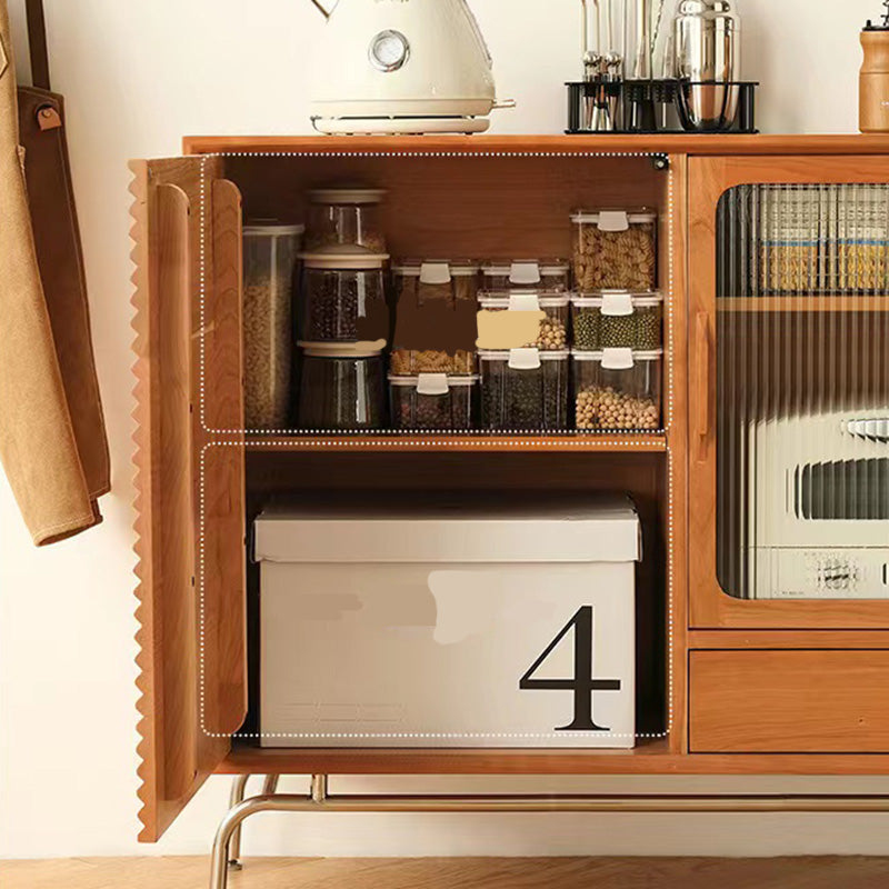 Modern Wooden Sideboard Table 2-drawer Natural Credenza with Glass Door