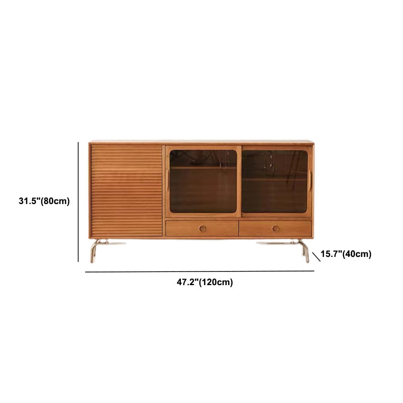 Modern Wooden Sideboard Table 2-drawer Natural Credenza with Glass Door