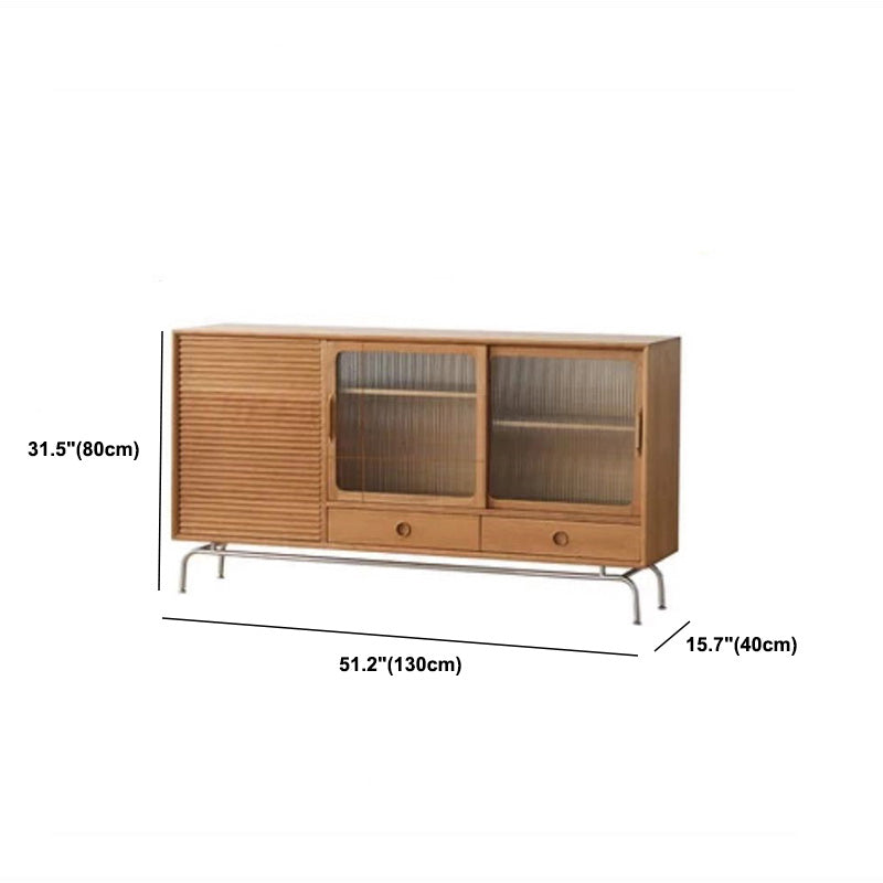 Modern Wooden Sideboard Table 2-drawer Natural Credenza with Glass Door