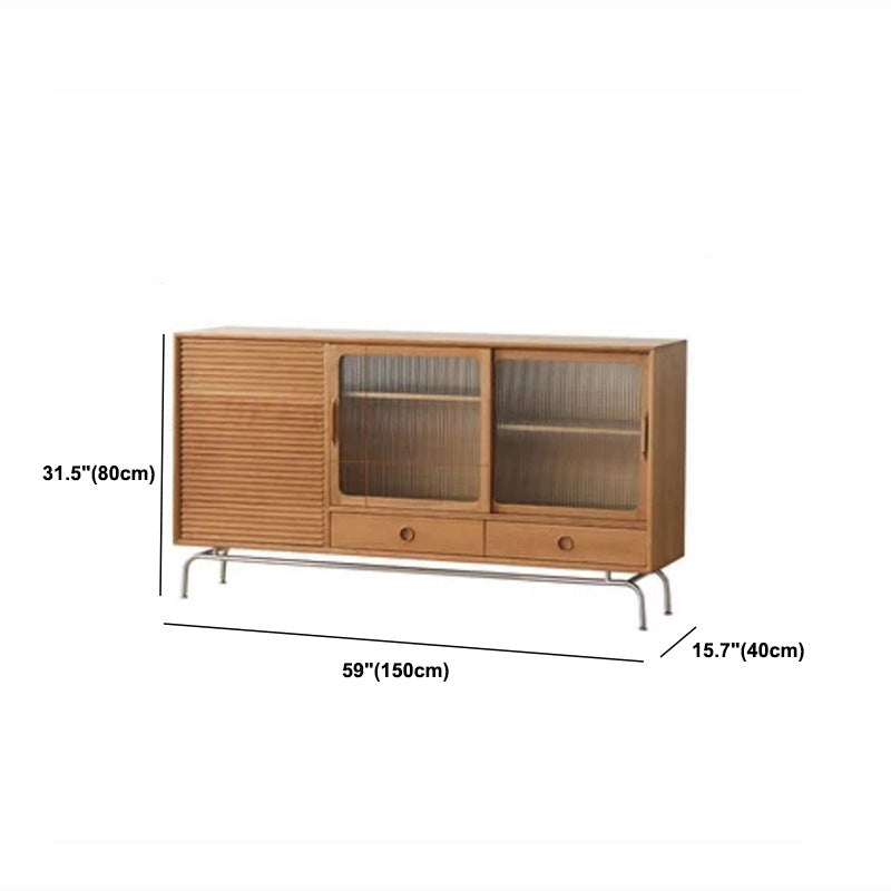 Modern Wooden Sideboard Table 2-drawer Natural Credenza with Glass Door