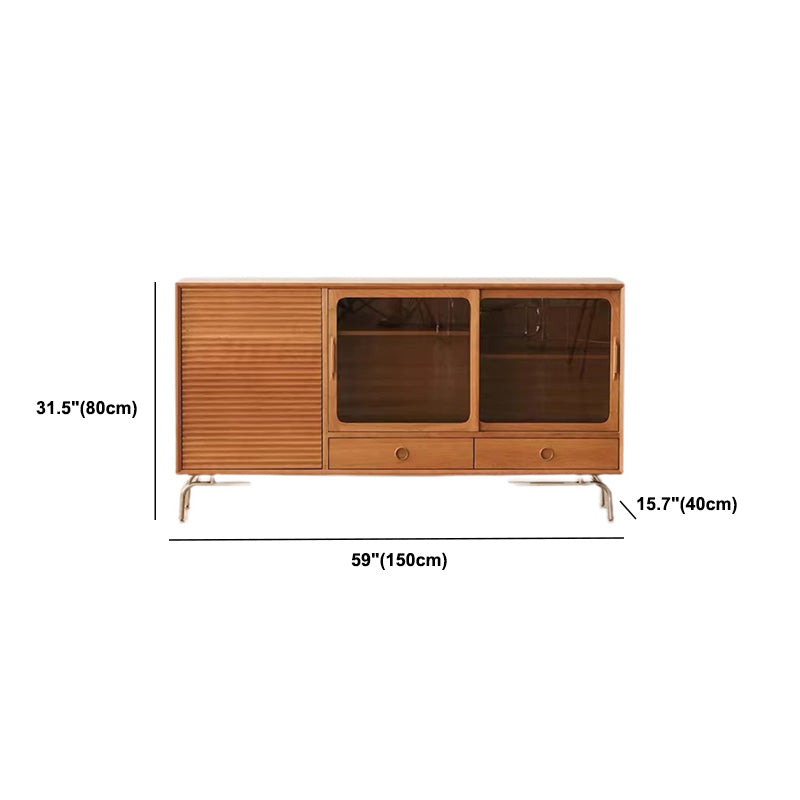 Modern Wooden Sideboard Table 2-drawer Natural Credenza with Glass Door