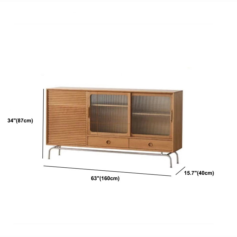 Modern Wooden Sideboard Table 2-drawer Natural Credenza with Glass Door