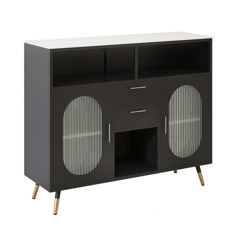 Sintered Stone Sideboard Table 2-drawer Dining Server with Metal Legs