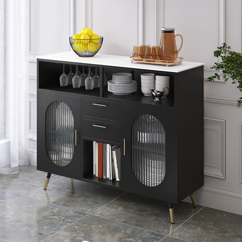 Sintered Stone Sideboard Table 2-drawer Dining Server with Metal Legs