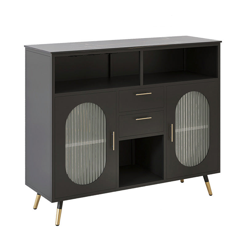 Sintered Stone Sideboard Table 2-drawer Dining Server with Metal Legs