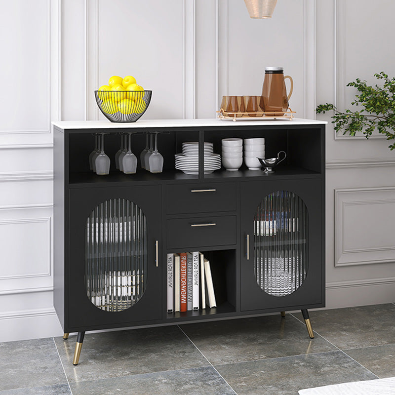 Sintered Stone Sideboard Table 2-drawer Dining Server with Metal Legs